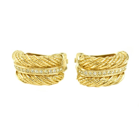 DIOR: Gold-Finish, Metal Rope Twist & Swarovski Crystals Earrings (mt)